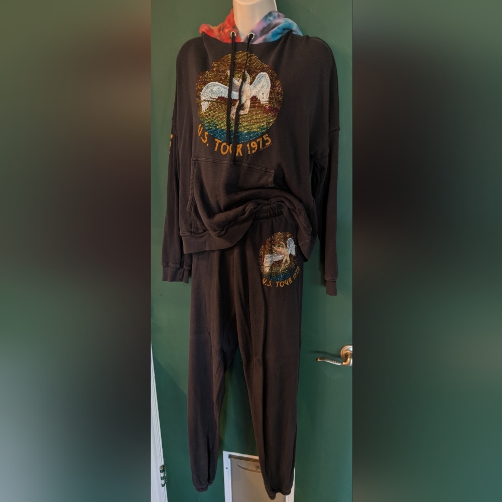 Lauren Moshi Led Zeppelin Black Hoodie with Angel  Tie-Dye Hood Crystal Embel - Picture 4 of 7